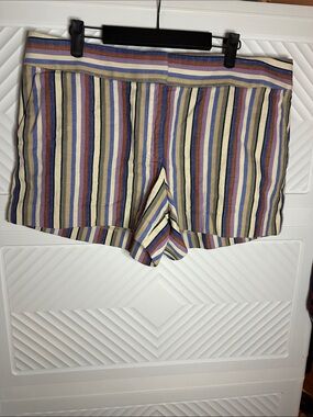 LOFT Multi-Striped Cotton-linen  Blend Shorts